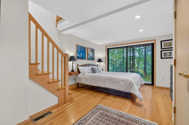 Bedroom, Interior, Recessed Lighting, Wood Texture Flooring