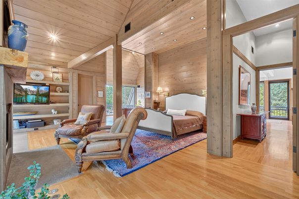 Bedroom, Interior, Recessed Lighting, Wooden Ceilings, Wood Texture Flooring, Wooden Walls