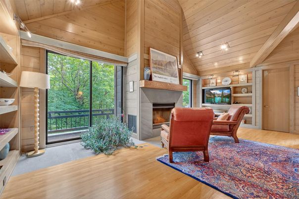 Fireplace, Interior, Living room, Recessed Lighting, Wooden Ceilings, Wood Texture Flooring, Wooden Walls