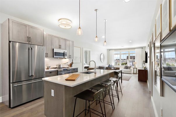 Interior, Kitchen, Living room, Pendant Lights, Recessed Lighting, Stainless Steel Appliances, Wood Texture Flooring
