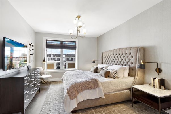 Bedroom, Chandelier, Interior, Wood Texture Flooring