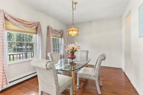 Dining room, Interior, Pendant Lights, Wood Texture Flooring