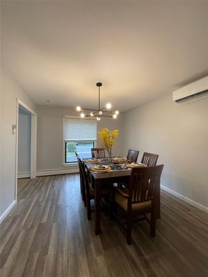 Dining room, Interior, Pendant Lights, Wood Texture Flooring