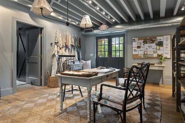Home Office, Interior, Recessed Lighting, Wood Texture Flooring