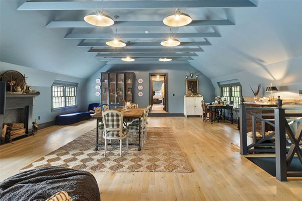 Dining room, Fireplace, Interior, Wood Texture Flooring