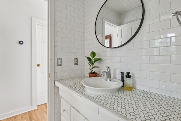 Bathroom, Interior, Tile Countertops, Wood Texture Flooring