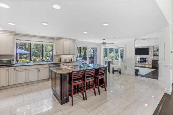 Dining room, Fireplace, Interior, Kitchen, Recessed Lighting