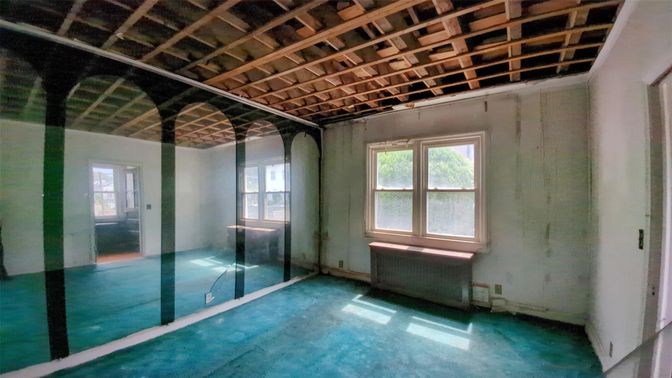 Empty room, Interior, Wooden Beams