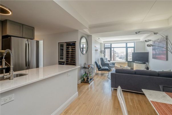 Interior, Kitchen, Living room, Recessed Lighting, Stainless Steel Appliances, Wood Texture Flooring