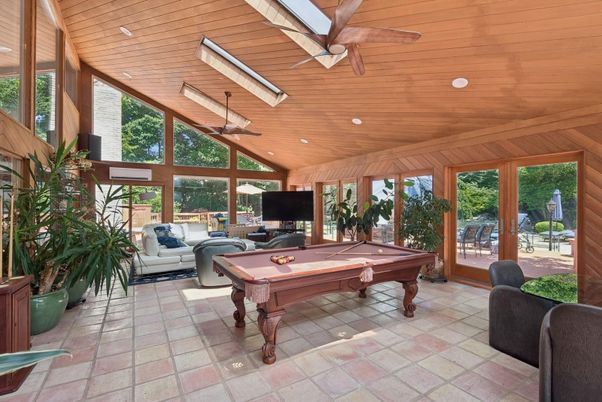 Billiard Table, Game Room, Interior, Living room, Recessed Lighting, Wooden Ceilings