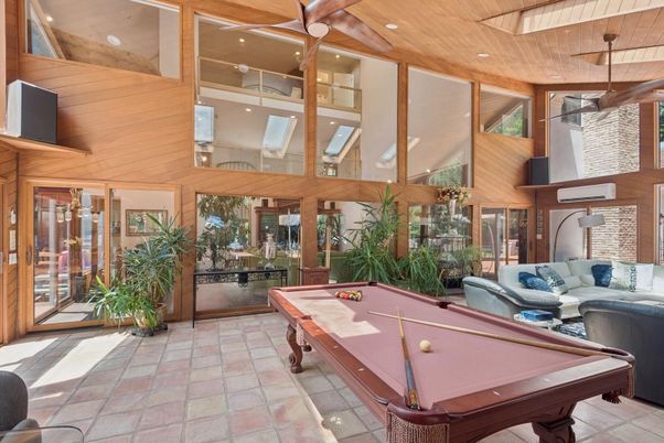 Billiard Table, Game Room, Interior, Recessed Lighting, Wooden Ceilings