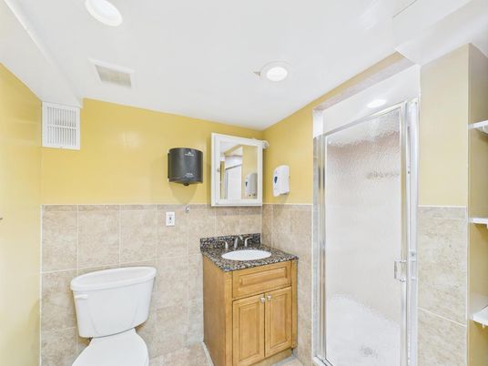 Bathroom, Glass Shower, Interior, Recessed Lighting