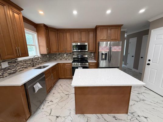 Interior, Kitchen, Marble, Recessed Lighting, Stainless Steel Appliances