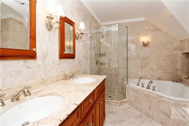 Bathroom, Dual Sink Vanities, Glass Shower, Interior, Marble