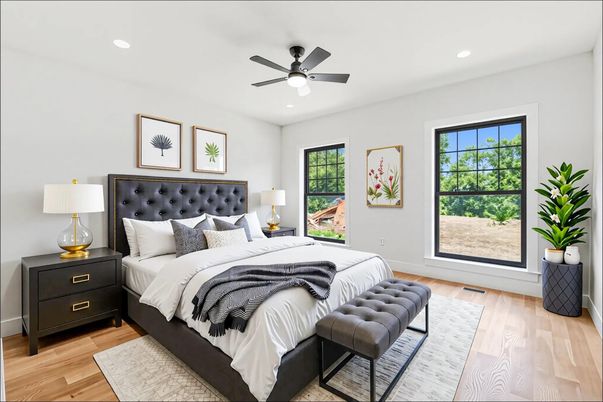 Bedroom, Interior, Recessed Lighting, Wood Texture Flooring