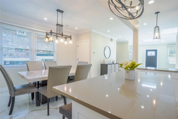 Dining room, Interior, Marble, Pendant Lights, Recessed Lighting
