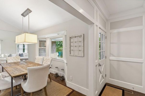 Dining room, Interior, Pendant Lights, Wood Texture Flooring