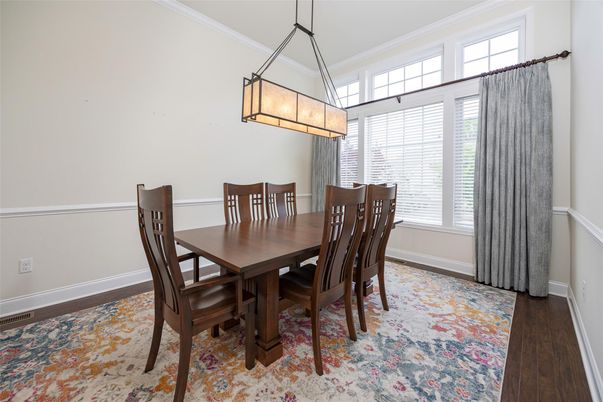 Dining room, Interior, Pendant Lights, Wood Texture Flooring