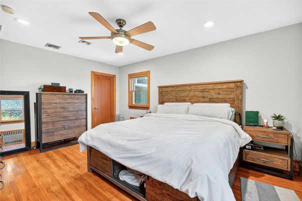 Bedroom, Interior, Recessed Lighting, Wood Texture Flooring