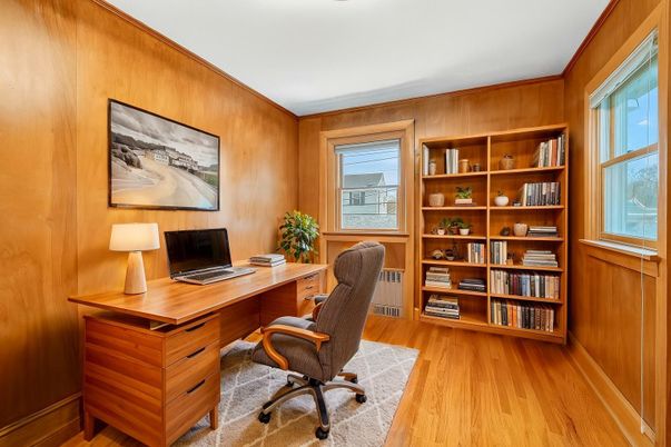 Home Office, Interior, Wood Texture Flooring, Wooden Walls