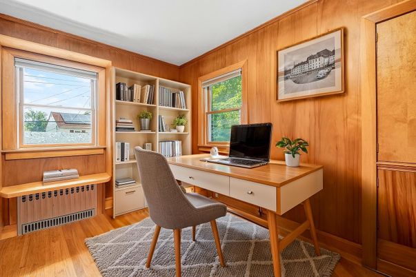 Home Office, Interior, Wood Texture Flooring, Wooden Walls