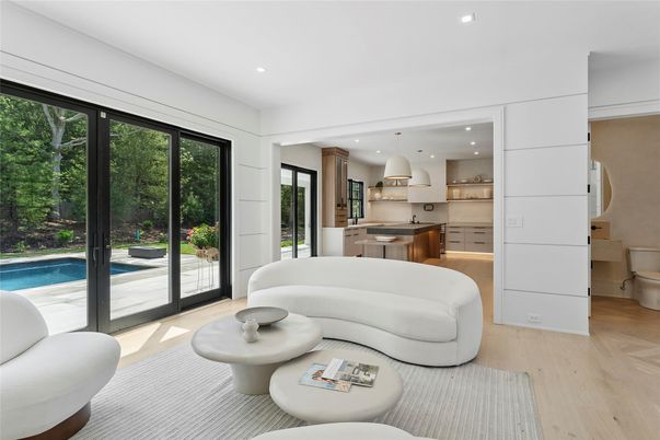 Interior, Kitchen, Living room, Pendant Lights, Recessed Lighting, Stainless Steel Appliances, Wood Texture Flooring