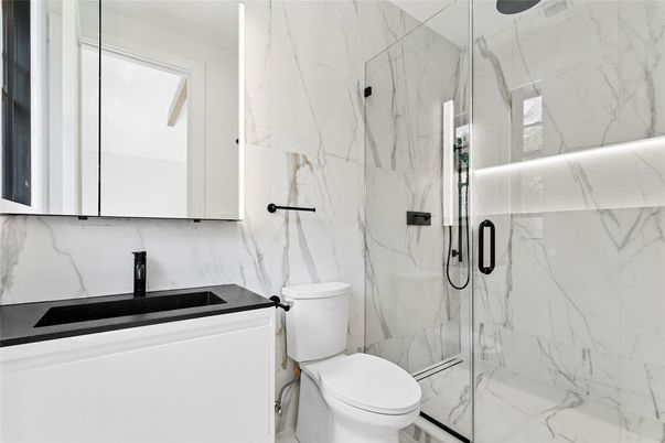 Bathroom, Glass Shower, Interior, Marble Walls