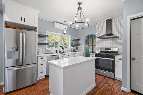 Interior, Kitchen, Pendant Lights, Stainless Steel Appliances, Wood Texture Flooring