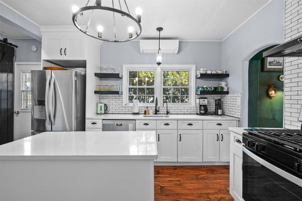 Interior, Kitchen, Pendant Lights, Stainless Steel Appliances, Wood Texture Flooring