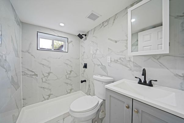 Bathroom, Interior, Marble Walls, Recessed Lighting