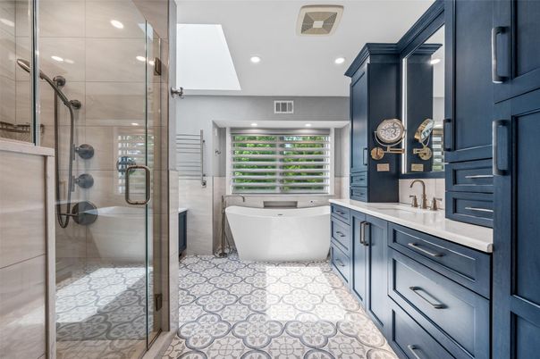Bathroom, Dual Sink Vanities, Free Standing Baths, Glass Shower, Interior, Recessed Lighting