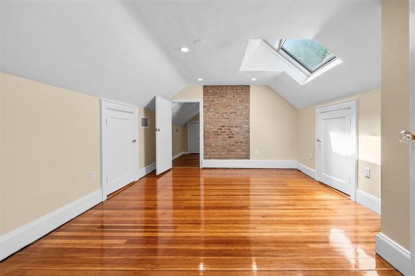 Empty room, Fireplace, Interior, Recessed Lighting, Wood Texture Flooring