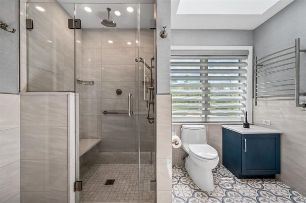 Bathroom, Glass Shower, Interior, Recessed Lighting