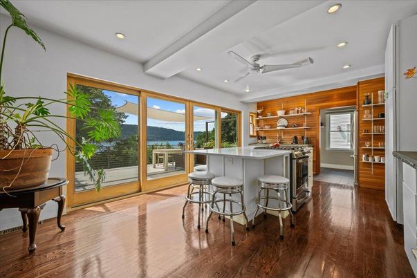 Interior, Kitchen, Recessed Lighting, Wood Texture Flooring, Wooden Walls