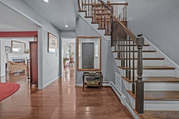 Fireplace, Interior, Recessed Lighting, Wood Texture Flooring
