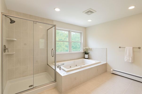 Bathroom, Glass Shower, Interior, Recessed Lighting