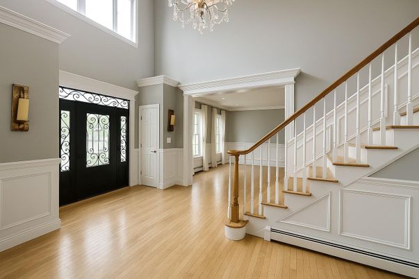 Chandelier, Interior, Recessed Lighting, Wood Texture Flooring