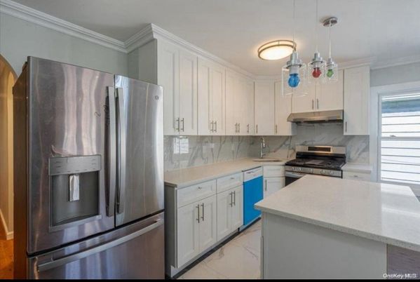 Interior, Kitchen, Marble, Pendant Lights, Stainless Steel Appliances