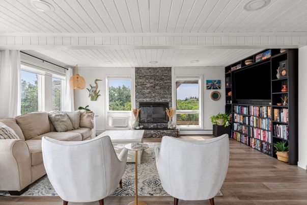 Fireplace, Interior, Living room, Stone Walls, Wood Texture Flooring