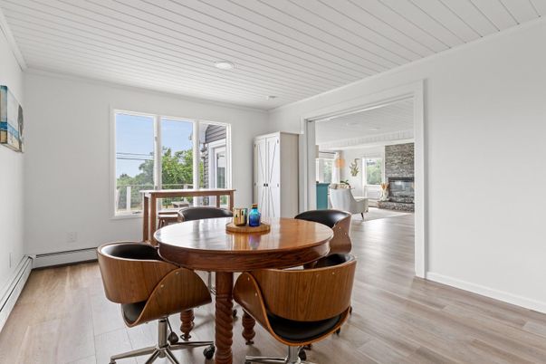 Dining room, Interior, Recessed Lighting, Wood Texture Flooring