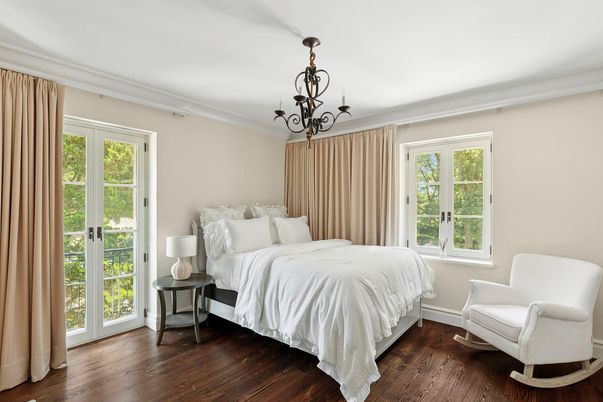 Bedroom, Chandelier, Interior, Wood Texture Flooring