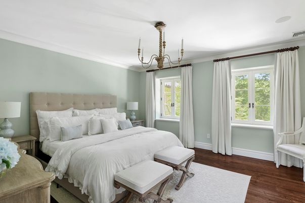 Bedroom, Chandelier, Interior, Wood Texture Flooring