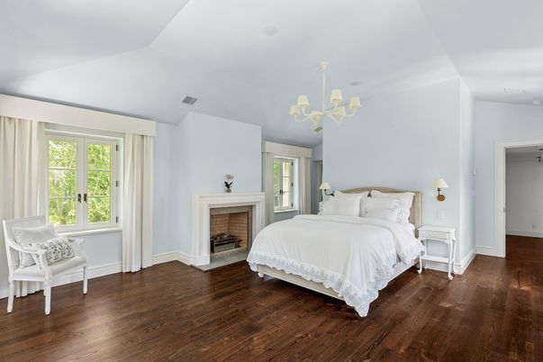 Bedroom, Fireplace, Interior, Wood Texture Flooring