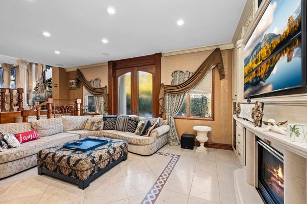 Dining room, Fireplace, Interior, Living room, Recessed Lighting