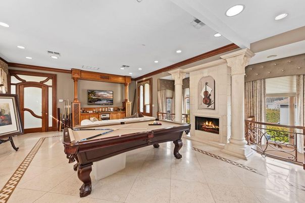 Billiard Table, Fireplace, Game Room, Interior, Recessed Lighting