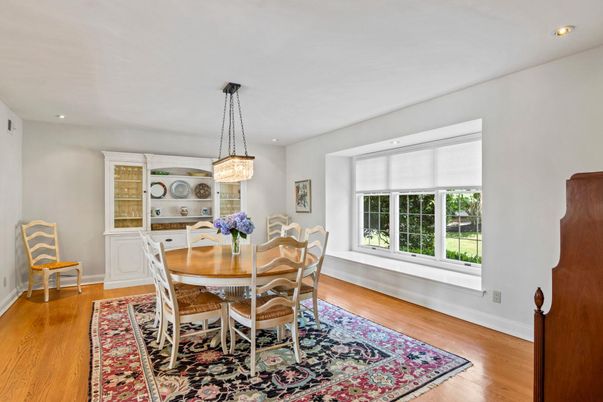 Dining room, Interior, Pendant Lights, Recessed Lighting, Wood Texture Flooring