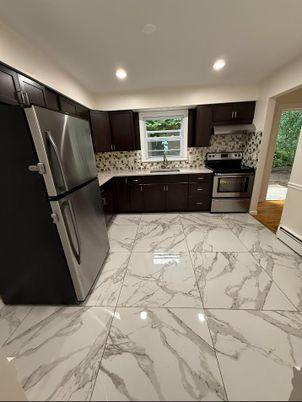 Interior, Kitchen, Marble, Recessed Lighting, Stainless Steel Appliances