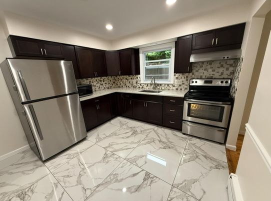 Interior, Kitchen, Marble, Recessed Lighting, Stainless Steel Appliances