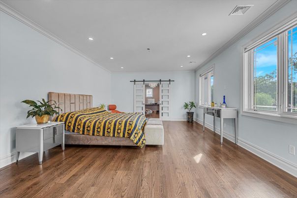 Bedroom, Interior, Recessed Lighting, Wood Texture Flooring