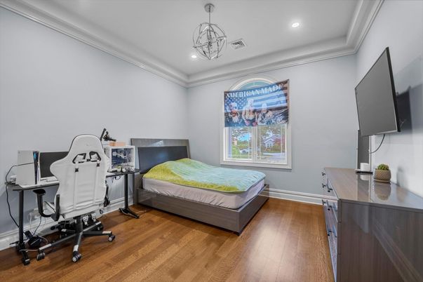 Bedroom, Home Office, Interior, Pendant Lights, Recessed Lighting, Wood Texture Flooring